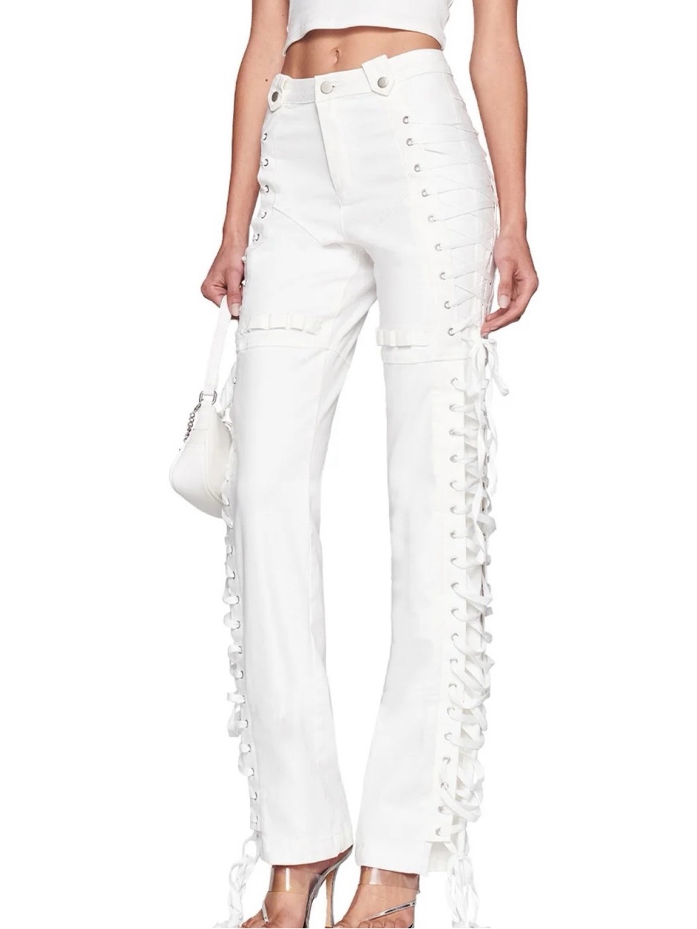 I AM GIA White Lace-Up Side Seam Women's Jeans